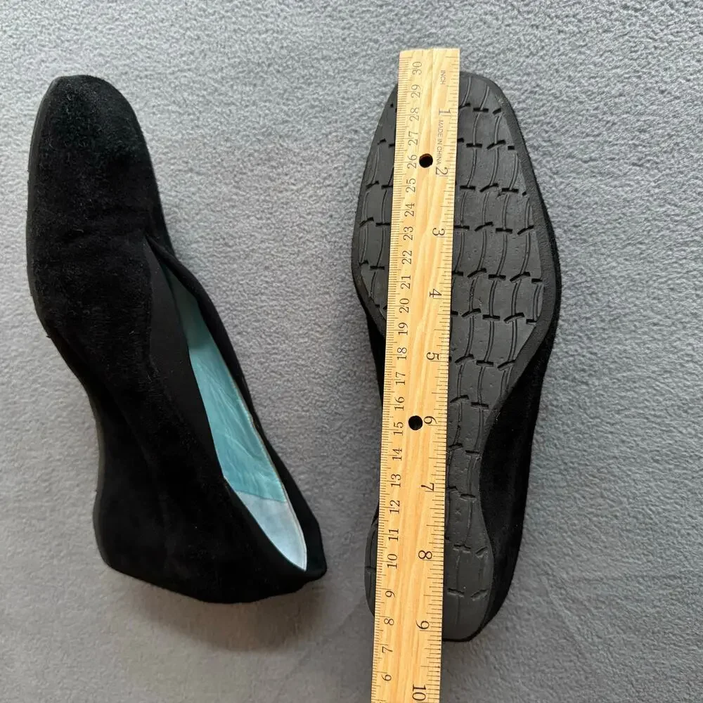 Thierry Rabotin Suede Wedges 39 Black Artsy‎ Round Toe Minimalist Chic Boho